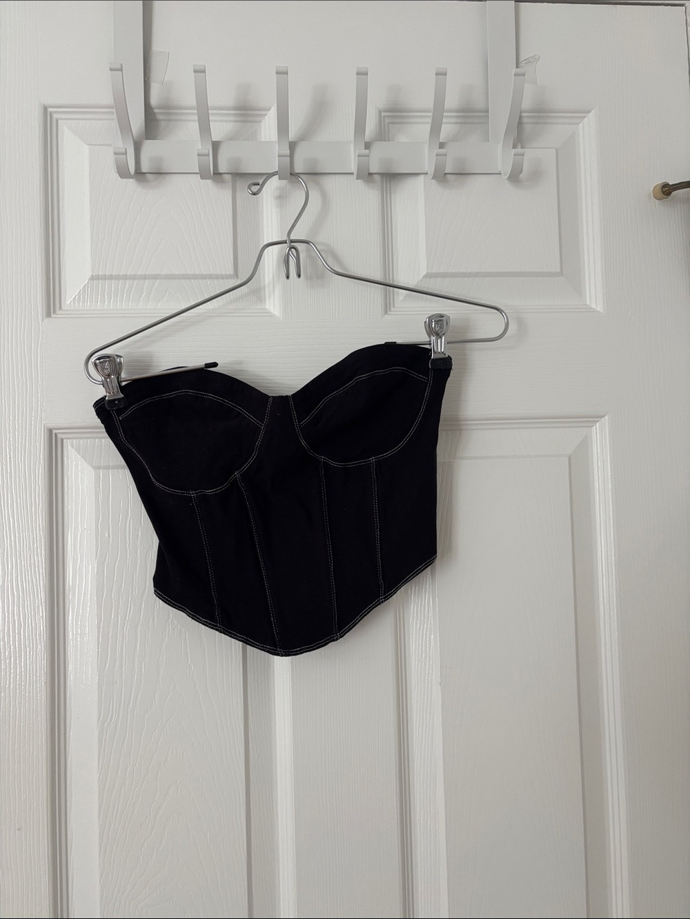 Garage Black Corset-Style Crop Top with Contrast Stitching